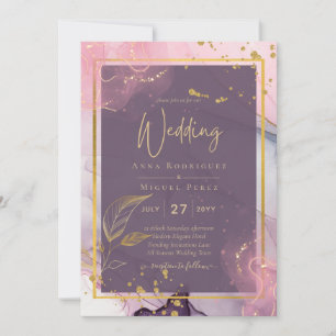 LeahG® Lavender BLÄCK Mauve Lila Guld Bröllop Inbjudningar