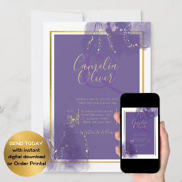LeahG LILA GULD Bröllop Lavender ALCOHOL BLÄCK Inbjudningar