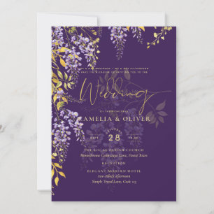 LeahG Lila Guld WISTERIA Blommig Bröllops INBJUDAN