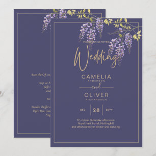 LeahG Lila Guld WISTERIA Blommig Bröllops INBJUDAN