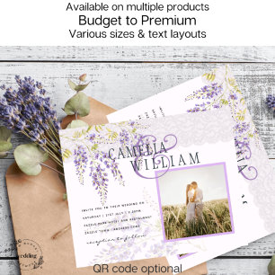 LeahG Lila Wisteria Modern Blommigt Bröllop Inbjudningar