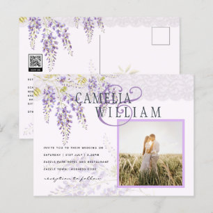 LeahG Lila Wisteria Modern Blommigt Bröllop Vykort