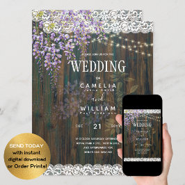 LeahG Lila WISTERIA Rustic Snöre Bröllop Inbjudningar