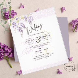 LeahG Lila WISTERIA Snöre Blommigt bröllopsinbjudn Flygblad