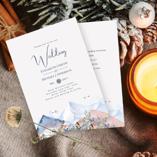 LeahG Mountain Scene Winter Wedding Inbjudningar