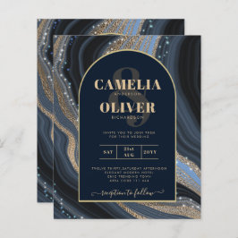 LeahG Navy Blue Guld Agate STARRY NIGHT Bröllop