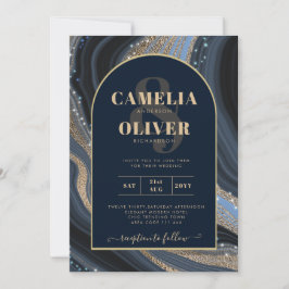 LeahG Navy Blue Guld Agate STARRY NIGHT Bröllop Inbjudningar