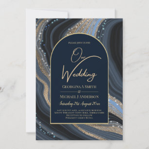 LeahG Navy Blue Guld Agate STARRY NIGHT Bröllop Inbjudningar