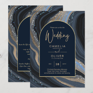 LeahG Navy Blue Guld Agate STARRY NIGHT Bröllop Inbjudningar