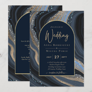 LeahG Navy Blue Guld Agate STARRY NIGHT Bröllop Inbjudningar