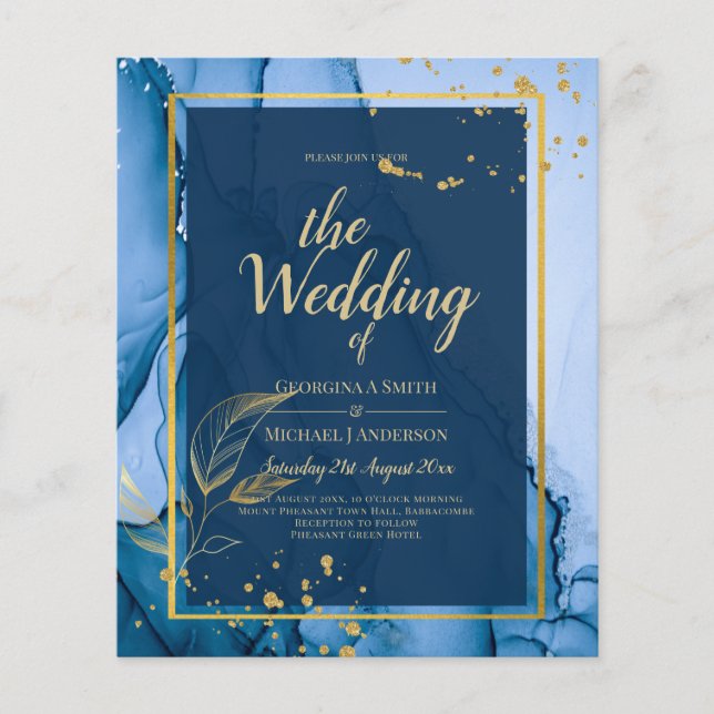 LeahG® Navy Blue Guld Alcohol Bläck Bröllop Flygblad (Framsidan)
