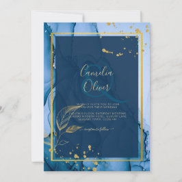 LeahG® Navy Blue Guld Alcohol Bläck Bröllop Inbjudningar