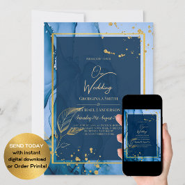 LeahG® Navy Blue Guld Alcohol Bläck Bröllop Inbjudningar