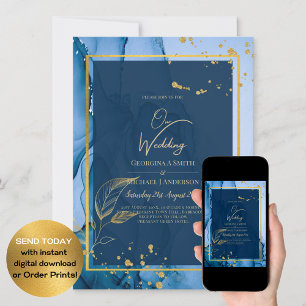 LeahG® Navy Blue Guld Alcohol Bläck Bröllop Inbjudningar