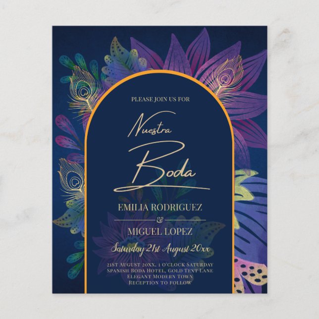 LeahG Navy Lila Guld JEWEL TONES Wedding INVITE Flygblad (Framsidan)