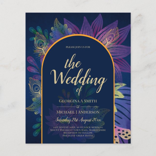 LeahG Navy Lila Guld JEWEL TONES Wedding INVITE Flygblad (Framsidan)