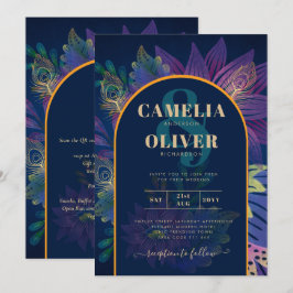 LeahG Navy Lila Guld JEWEL TONES Wedding INVITE Inbjudningar