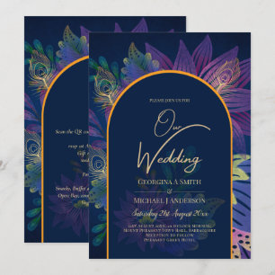LeahG Navy Lila Guld JEWEL TONES Wedding INVITE Inbjudningar