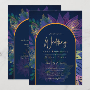 LeahG Navy Lila Guld JEWEL TONES Wedding INVITE Inbjudningar