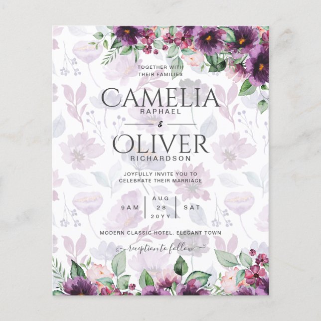 LeahG Plum Lila Berry Blommigt Bröllop Fall Winter Flygblad (Framsidan)