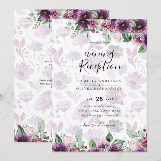 LeahG Plum Lila Berry Blommigt Bröllop Fall Winter Inbjudningar (Fram/baksida)