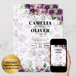 LeahG Plum Lila Berry Blommigt Bröllop Fall Winter Inbjudningar