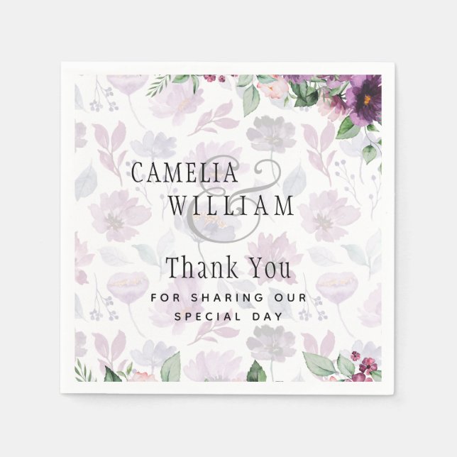 LeahG Plum Lila Berry Blommigt Bröllop Fall Winter Pappersservett (Framsidan)