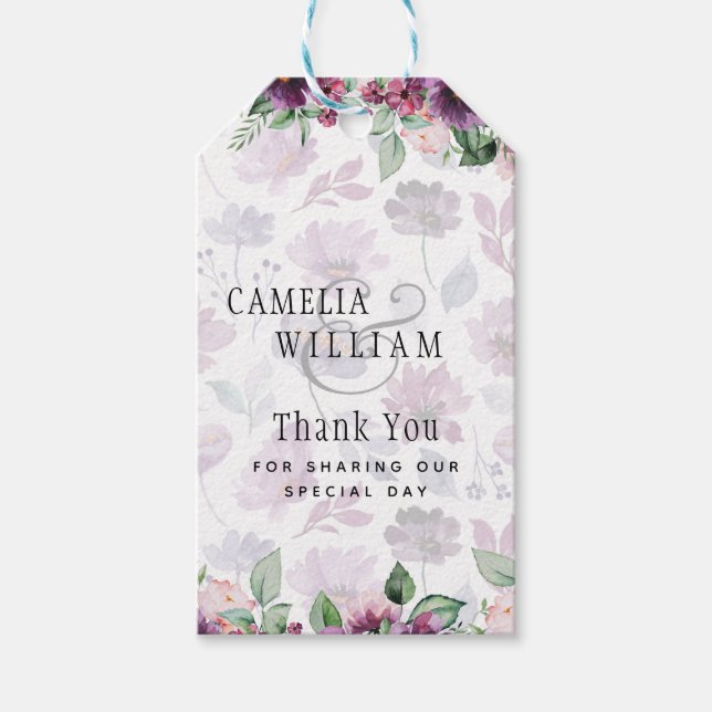 LeahG Plum Lila Berry Blommigt Bröllop Fall Winter Presentetikett (Framsidan)