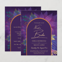 LeahG Plum Lila Guld JEWEL TONES bröllopsinbjudnin