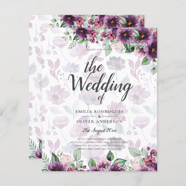 LeahG Plum Purpur Bär Blommig Bröllop Höst Vinter (Fram/baksida)