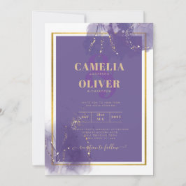 LeahG PURPUR GULD Bröllopslavendel ALKOHOLBLÄCK Inbjudningar