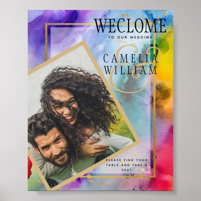 LeahG Rainbow Bläck PHOTO Bröllop WELCOME SIGN Poster (Framsidan)