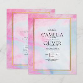 LeahG Rosa Aqua Blue Guld BLÄCK Wedding INVITE