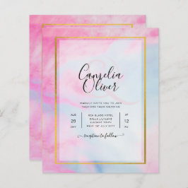LeahG Rosa Aqua Blue Guld BLÄCK Wedding INVITE