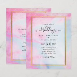 LeahG Rosa Aqua Blue Guld BLÄCK Wedding INVITE
