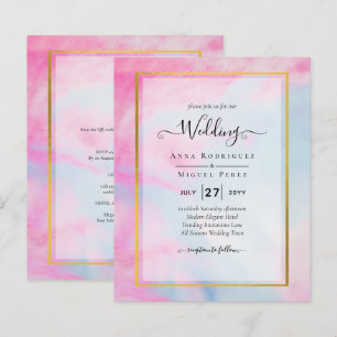 LeahG Rosa Aqua Blue Guld BLÄCK Wedding INVITE