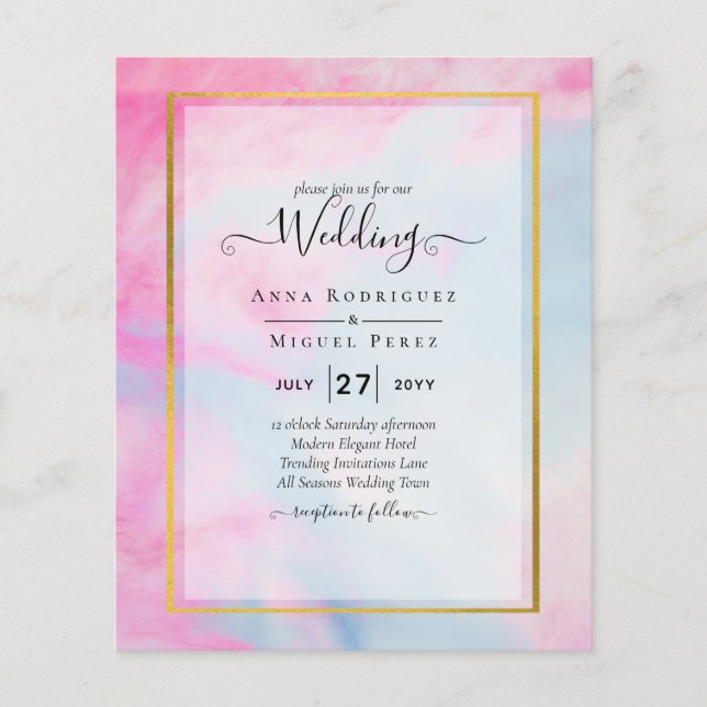 LeahG Rosa Aqua Blue Guld BLÄCK Wedding INVITE Flygblad (Framsidan)