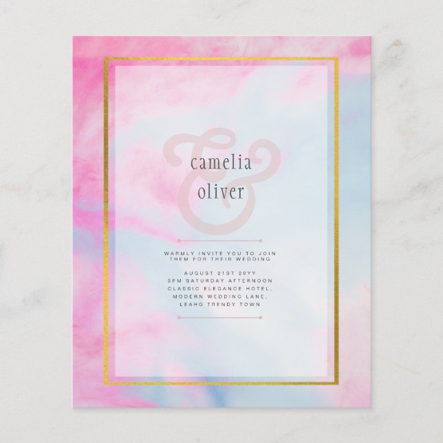LeahG Rosa Aqua Blue Guld BLÄCK Wedding INVITE Flygblad (Framsidan)