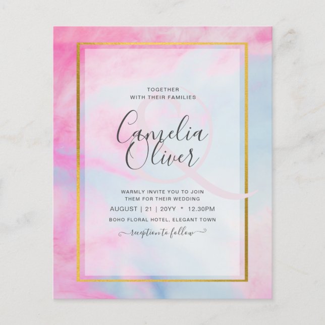 LeahG Rosa Aqua Blue Guld BLÄCK Wedding INVITE Flygblad (Framsidan)