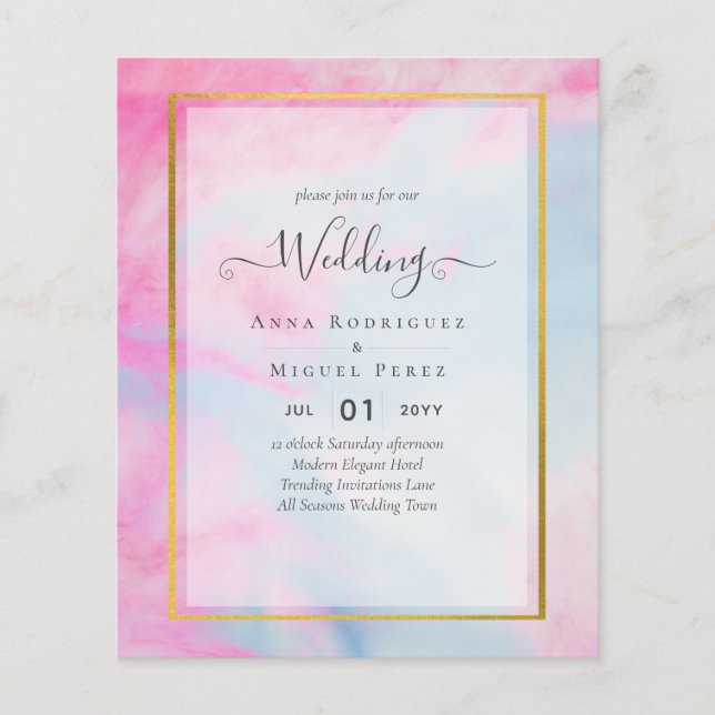 LeahG Rosa Aqua Blue Guld BLÄCK Wedding INVITE Flygblad (Framsidan)