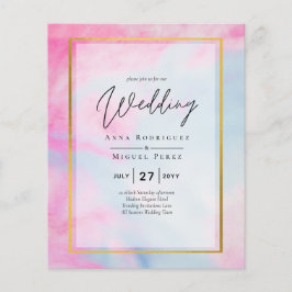 LeahG Rosa Aqua Blue Guld BLÄCK Wedding INVITE Flygblad