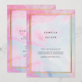 LeahG Rosa Aqua Blue Guld BLÄCK Wedding INVITE Inbjudningar