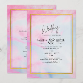 LeahG Rosa Aqua Blue Guld BLÄCK Wedding INVITE Inbjudningar
