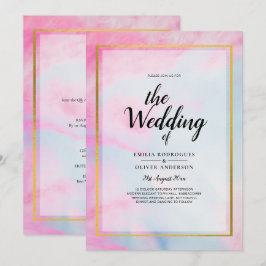 LeahG Rosa Aqua Blue Guld BLÄCK Wedding INVITE Inbjudningar