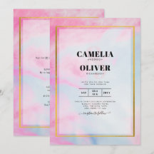 LeahG Rosa Aqua Blue Guld BLÄCK Wedding INVITE