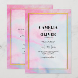LeahG Rosa Aqua Blue Guld BLÄCK Wedding INVITE Inbjudningar