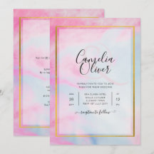 LeahG Rosa Aqua Blue Guld BLÄCK Wedding INVITE
