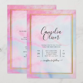 LeahG Rosa Aqua Blue Guld BLÄCK Wedding INVITE Inbjudningar