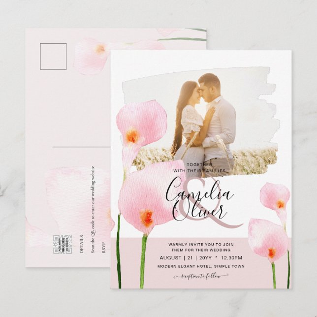 LeahG Rosa Calla-lilja FOTO Overlays Bröllopsinbju Vykort (Fram/baksida)