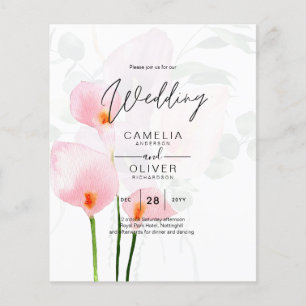 LeahG Rosa Calla Lily Blommigt bröllopsinbjudan al Flygblad